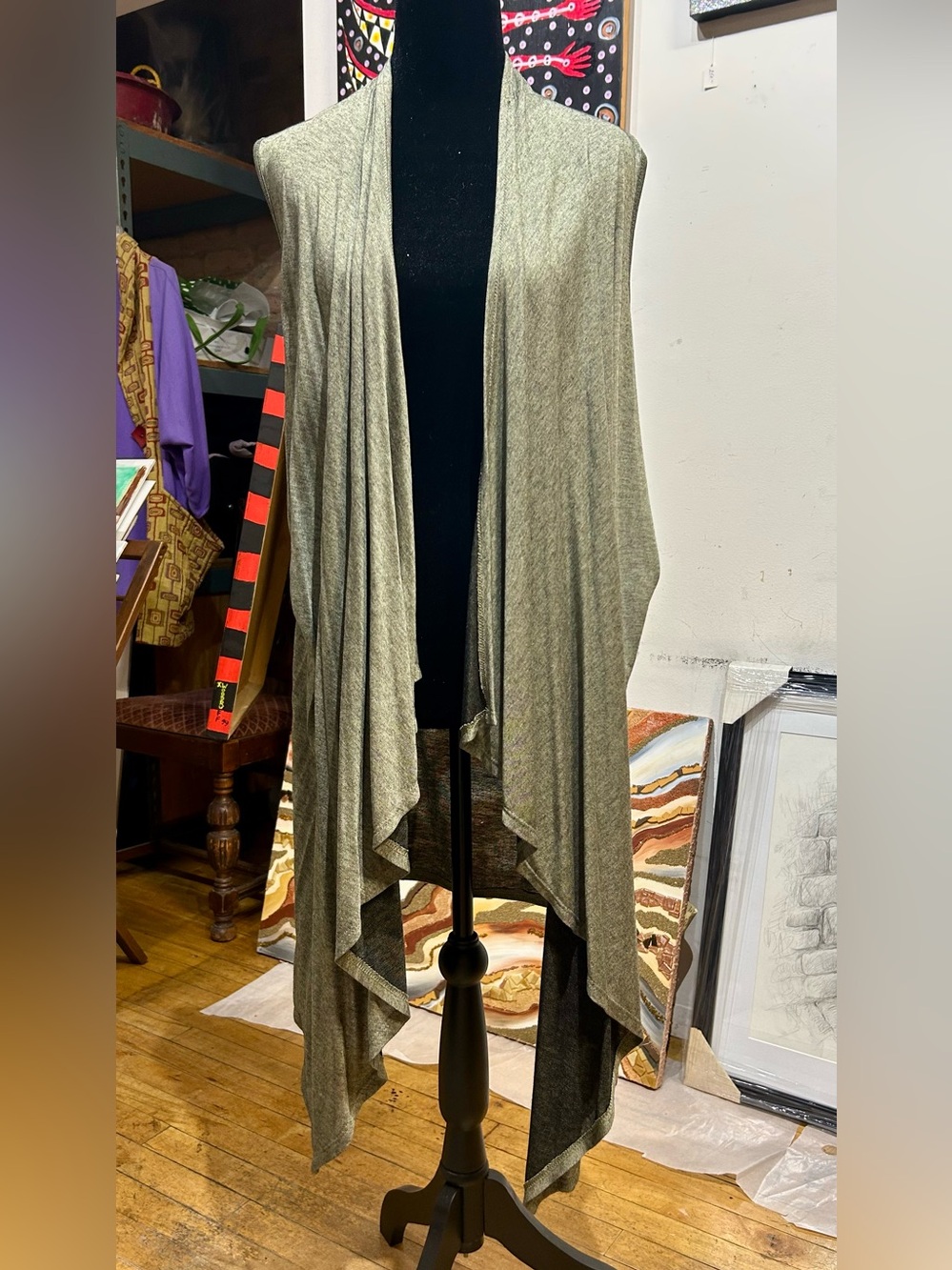 Moa Moa Olive Green Draped Waterfall
Duster Vest - Size Large